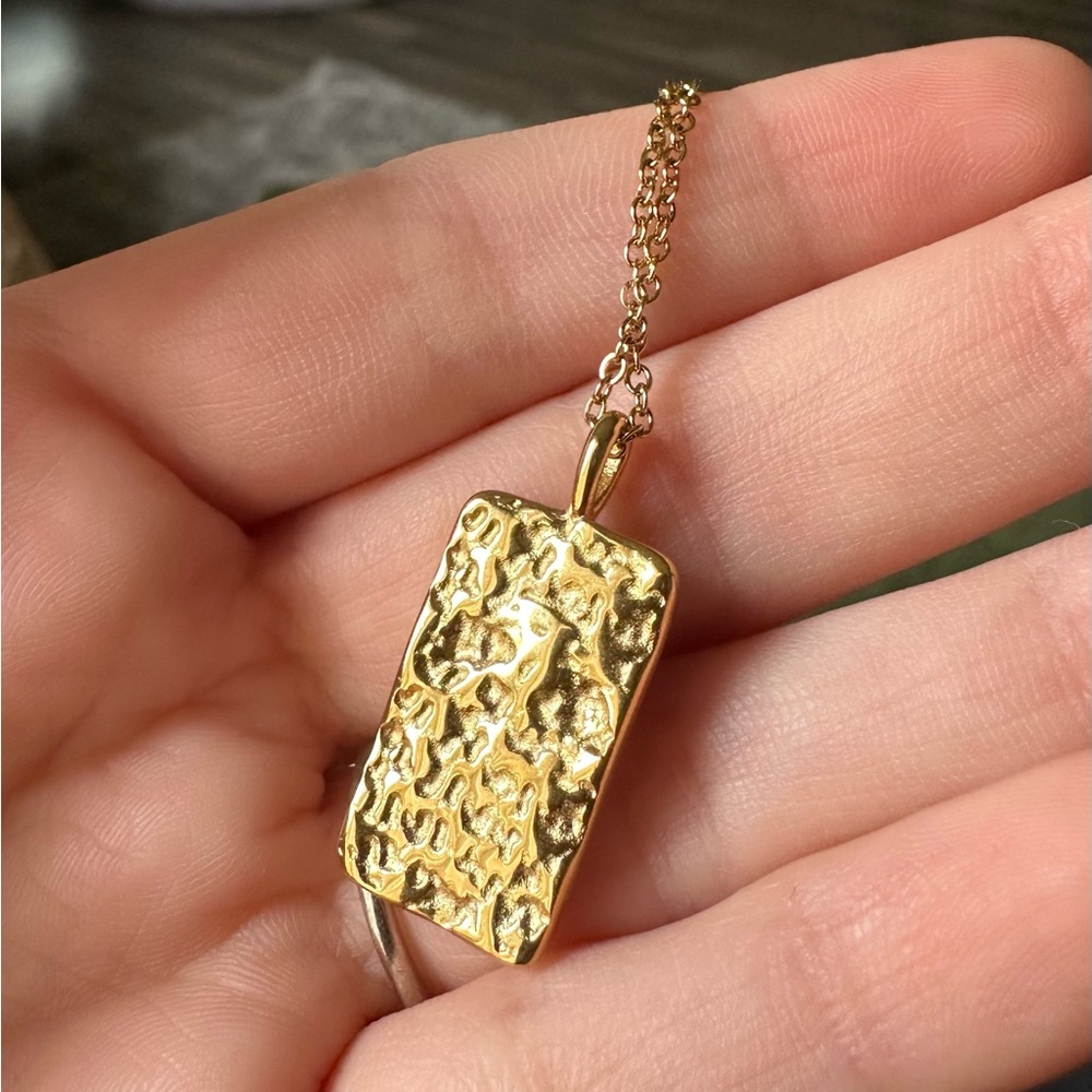 Gold Rectangular Pendant Necklace With Colorful S… - image 2